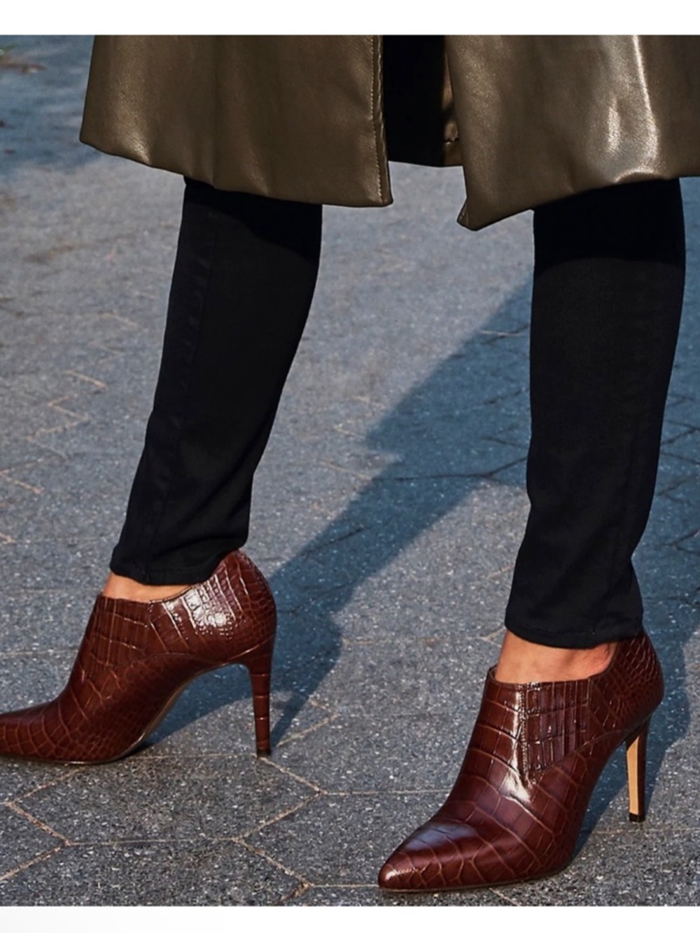 Inez Marisol 90 Cocoa Croco Booties 9.5 Croc Embossed Leather Stiletto Spain NIB